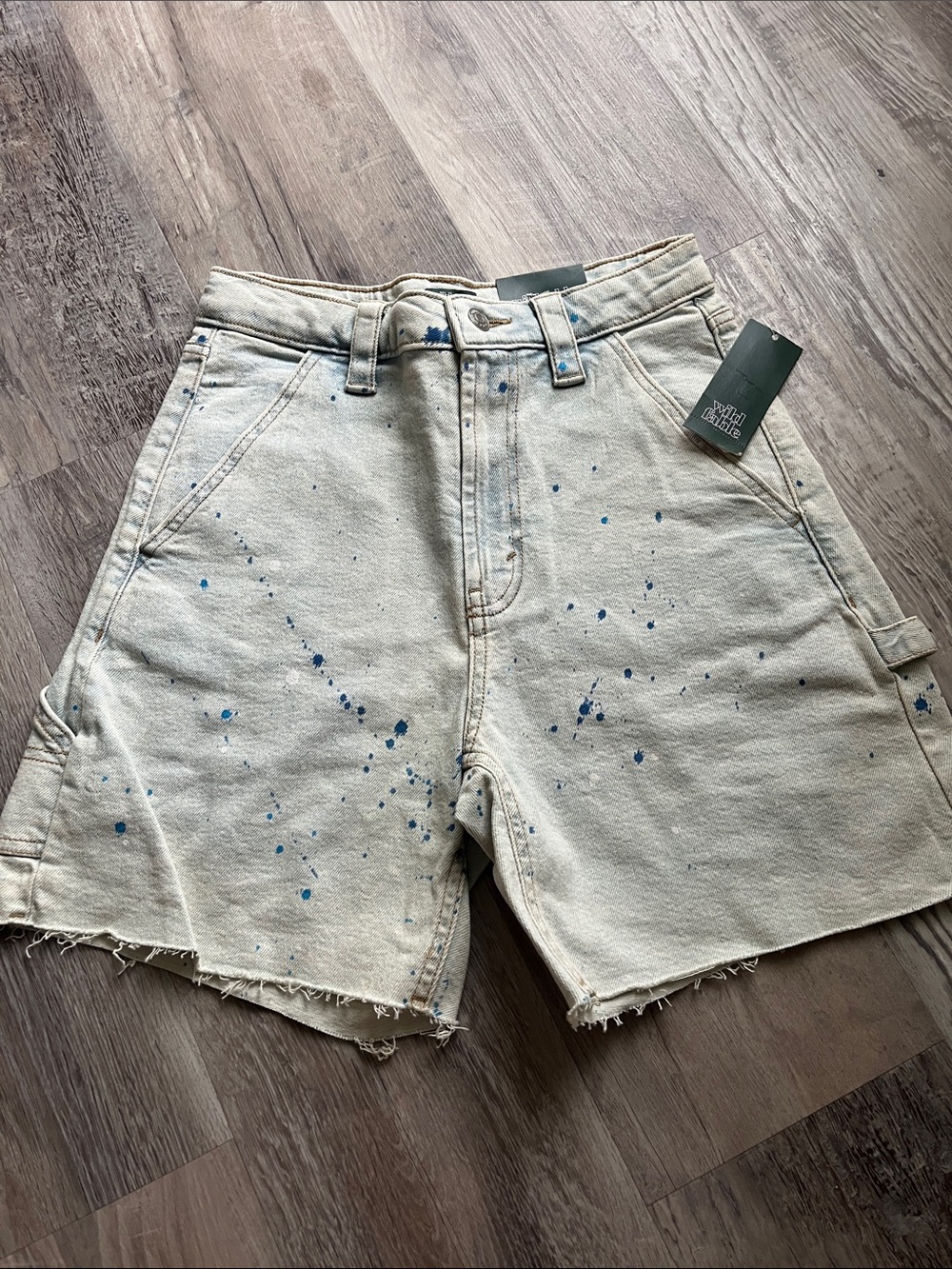 wild fable High-Waist Utility Shorts with Blue Paint Splatter